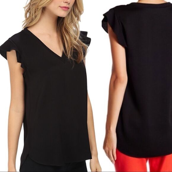 Kate Spade Flutter Sleeve Satin Crepe Blouse - Picture 2 of 11